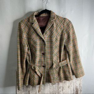 Vintage 70's Checked Houndstooth Button Down Blazer Size Small